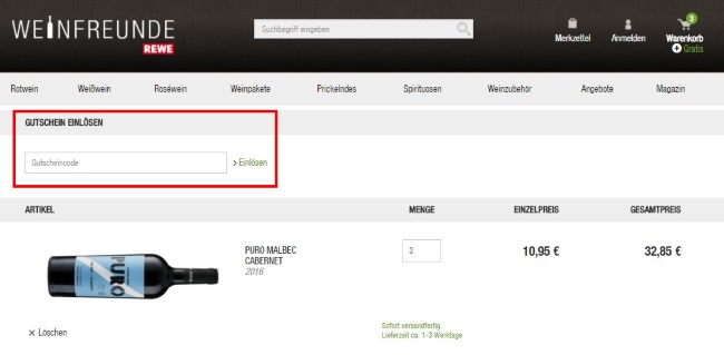 Weinfreunde Gutscheincode einloesen