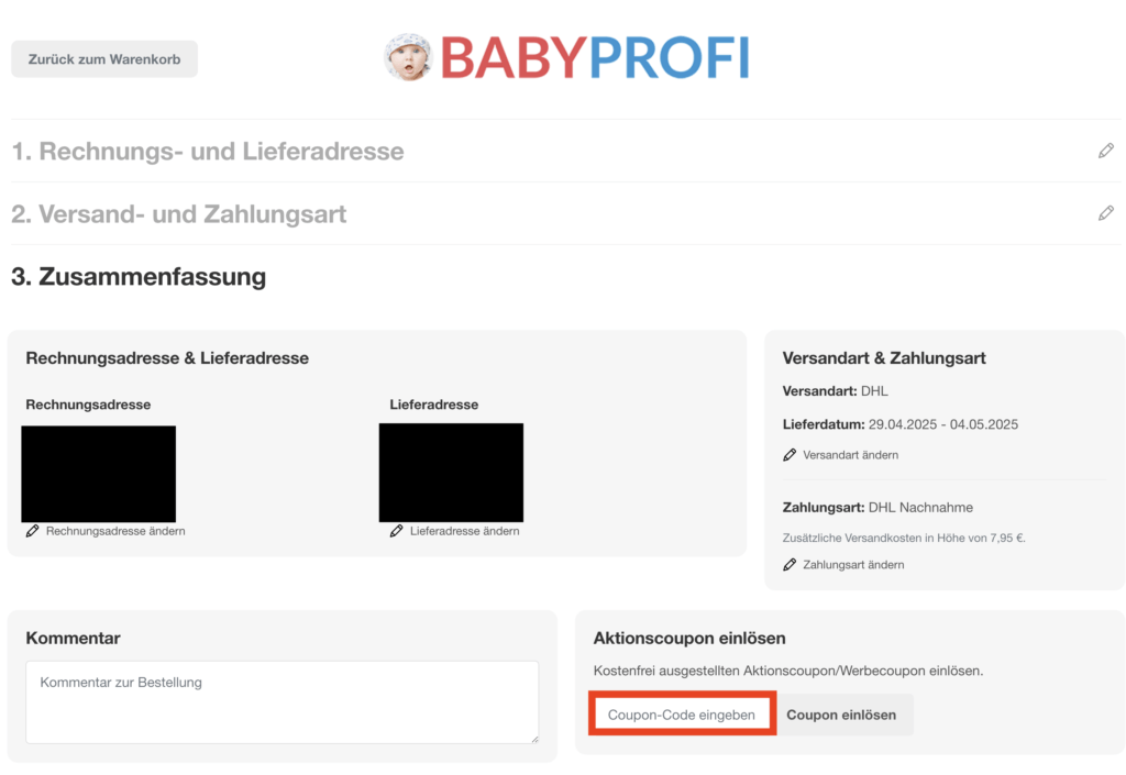 Babyprofi Coupon Code eingeben