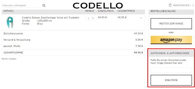 Codello Gutscheincode eintragen