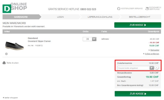 Dosenbach Couponcode eingeben