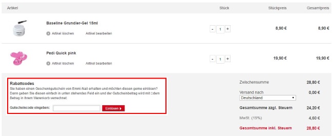Emmi-Nail Gutscheincode eingeben
