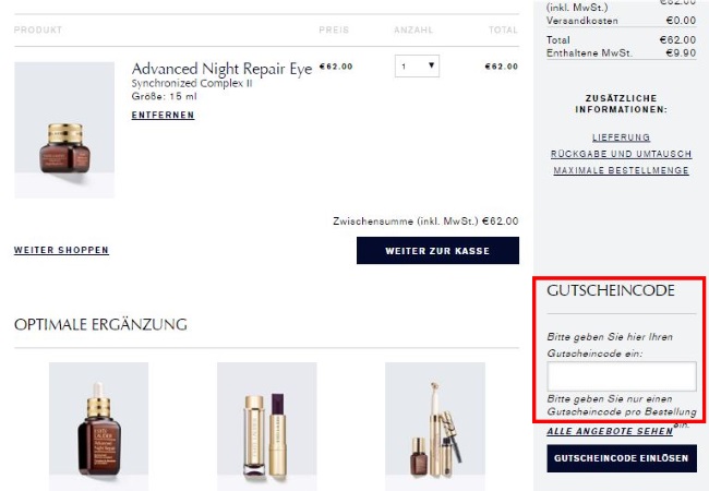 Estee Lauder Gutscheincode einloesen
