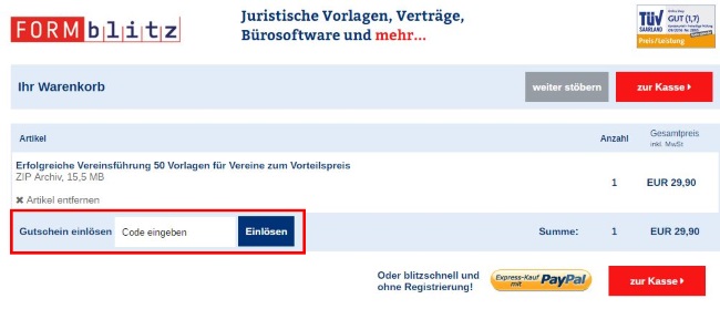 FORMblitz Code eingeben