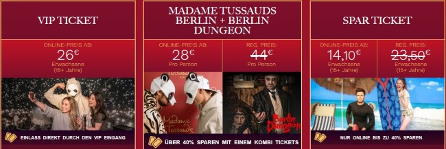 Madame Tussauds Ticketoptionen