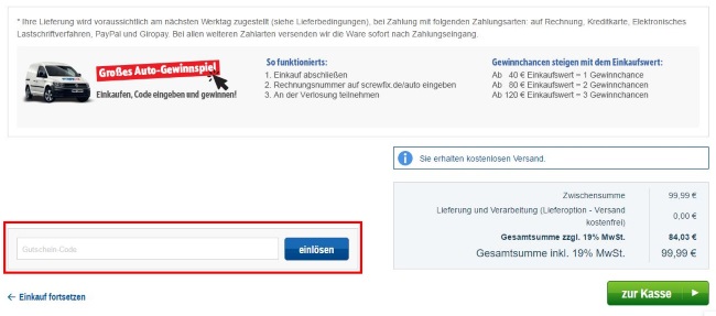 Screwfix Gutschein-Code eingeben