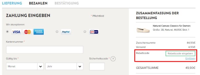TOMS Rabattcode einloesen