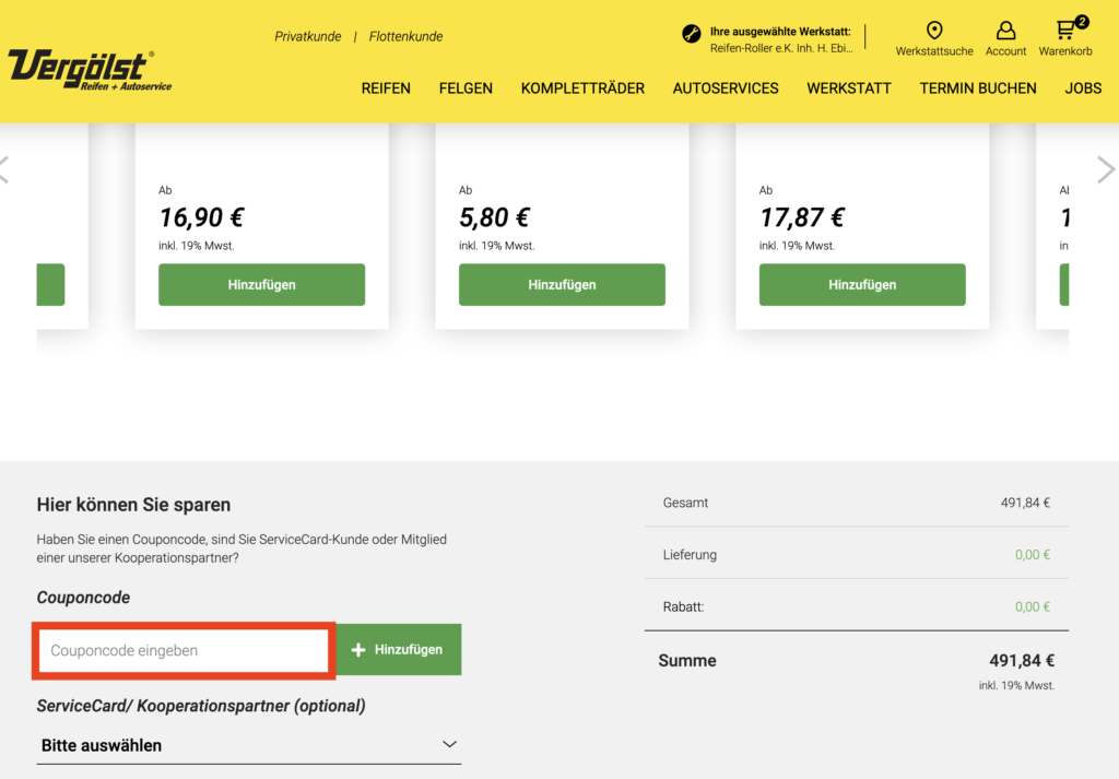 Vergoelst Couponcode eingeben