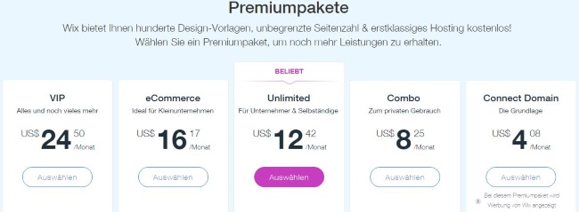 WiX Premiumpakete
