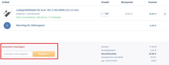 akku500 Gutschein-Code eingeben