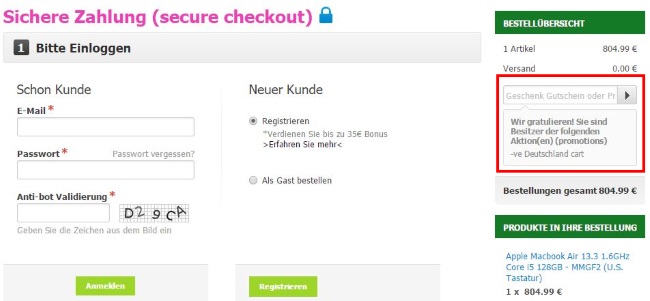 eGlobalCentral Gutscheincode eintragen