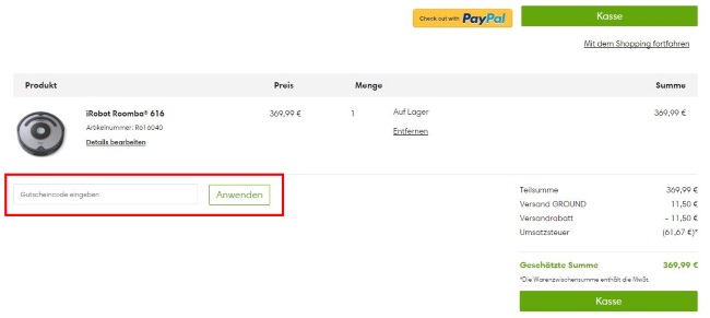 iRobot Gutscheincode anwenden