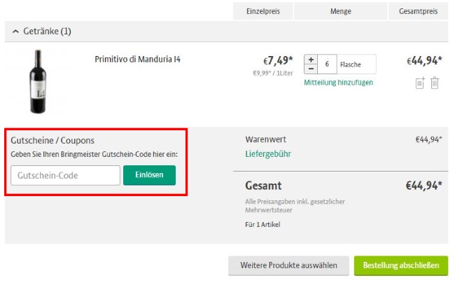 Bringmeister Gutschein-Code eingeben