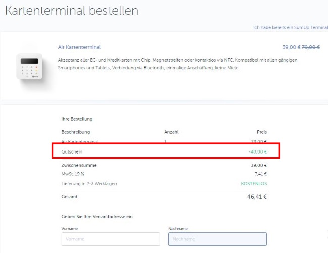 SumUp Gutschein nutzen