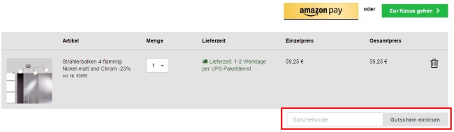 Wohnlicht Gutscheincode einlösen