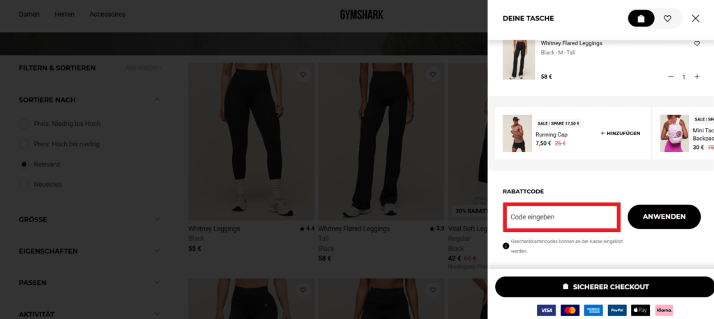 GYMSHARK Rabattcode eingeben
