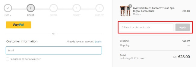 Gymshark Discount Code eingeben