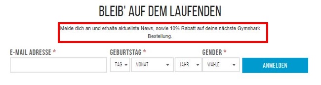 Gymshark Gutschein Newsletter