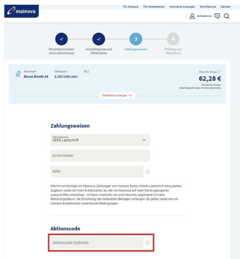 Mainova Aktionscode einloesen