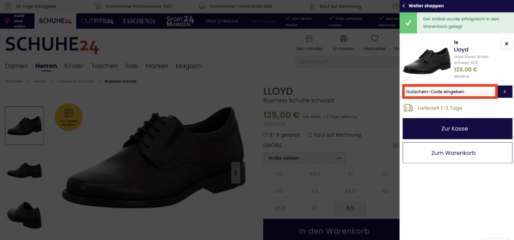 Schuhe24 Gutschein-Code eingeben