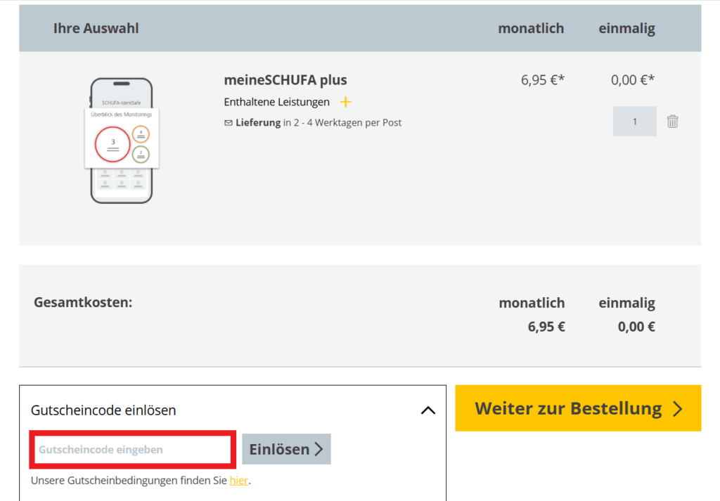 meineSCHUFA Gutscheincode eingeben