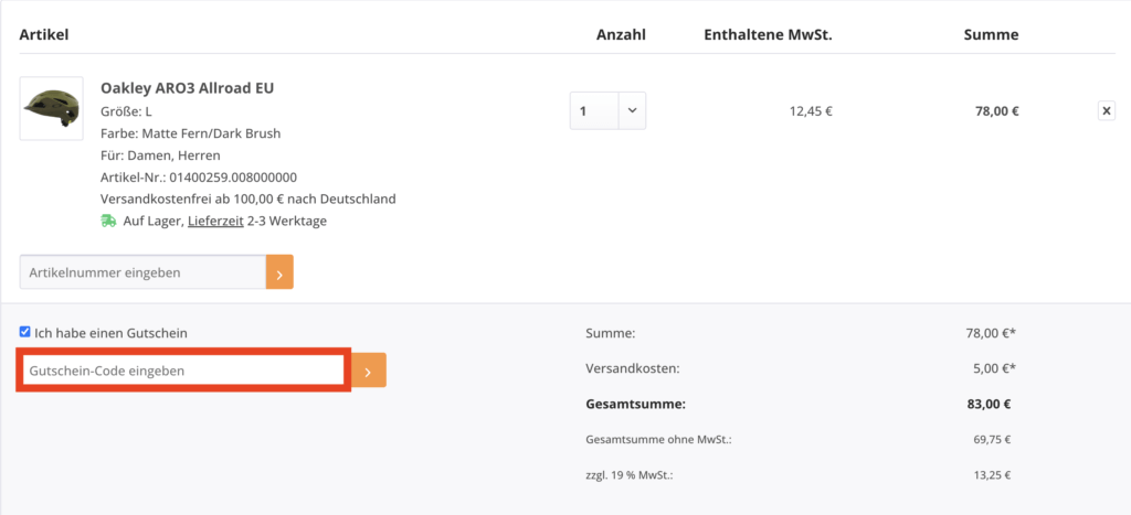 Fun Sport Vision Gutschein-Code eingeben