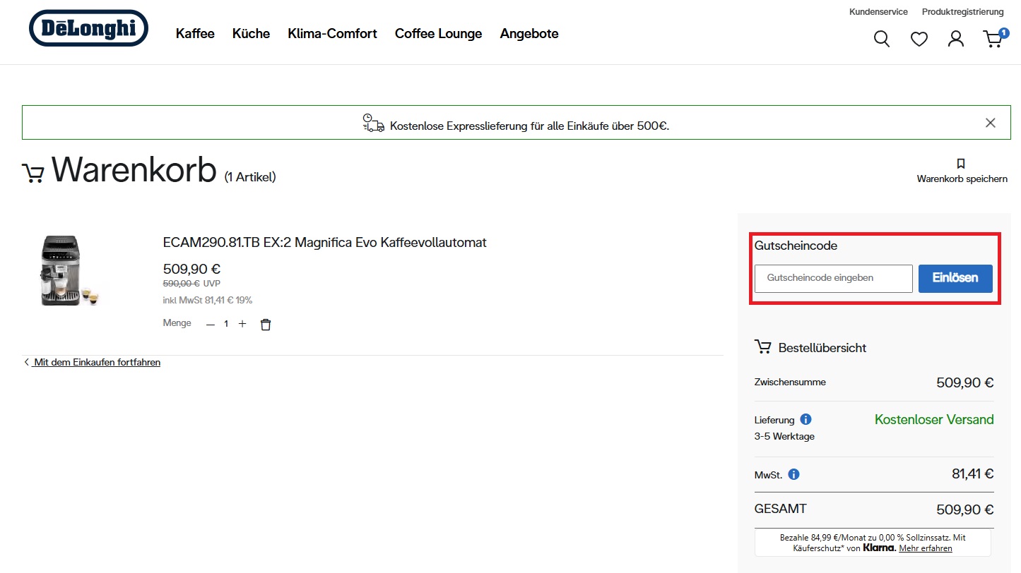 Gutscheincode Delonghi