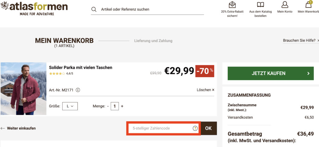 Atlas for Men Zahlencode eingeben