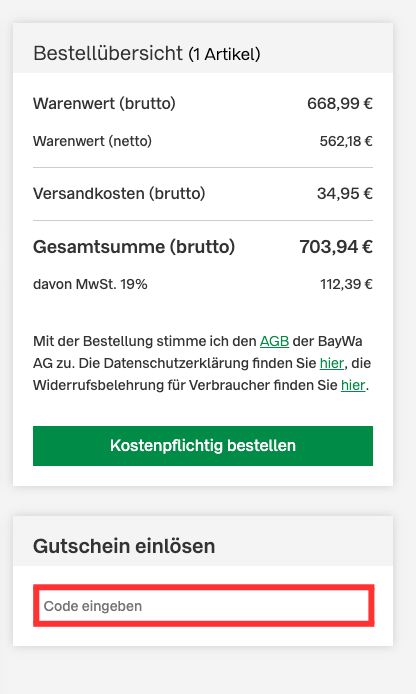 BayWa Code einlösen