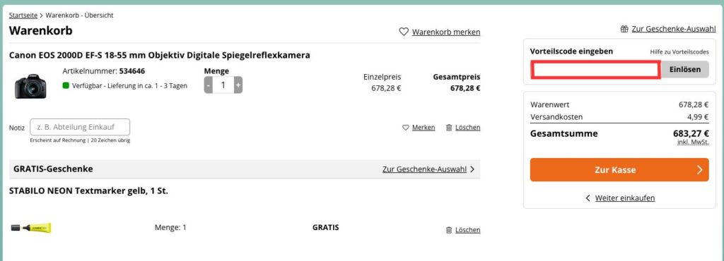 Büroshop24 Vorteilscode eingeben