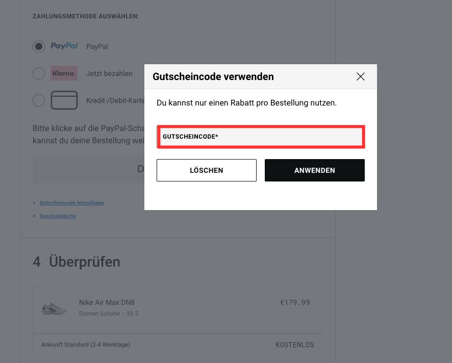 Foot Locker Gutscheincode anwenden