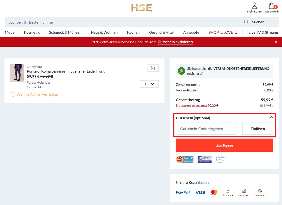 HSE Gutschein-Code einlösen