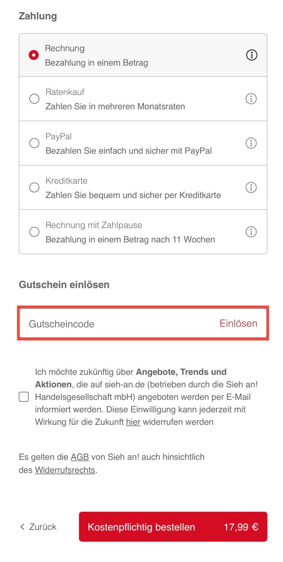 Sieh an Gutscheincode