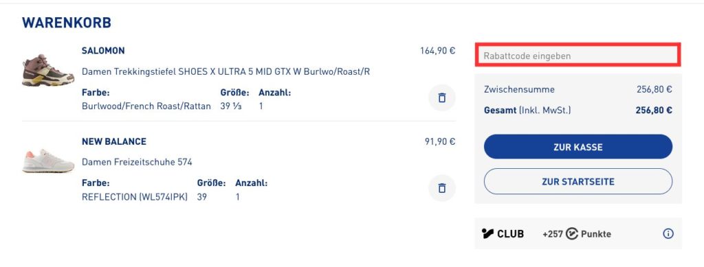 Intersport Rabattcode einlösen