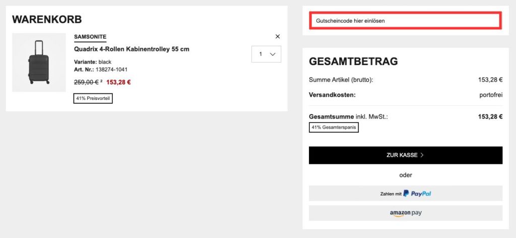 KOFFER.COM Gutschein einlösen