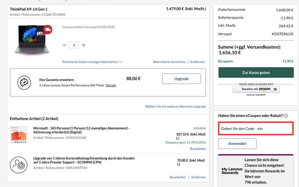 Lenovo eCode einlösen