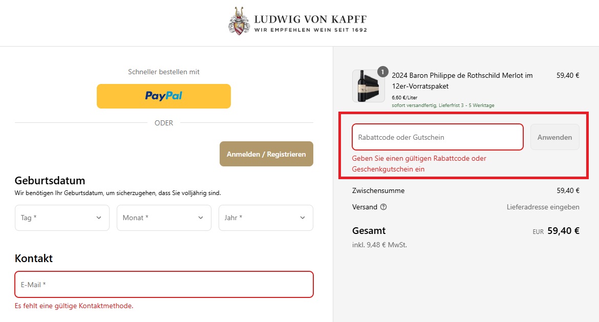 Ludwig von Kapff Rabattcode einlösen