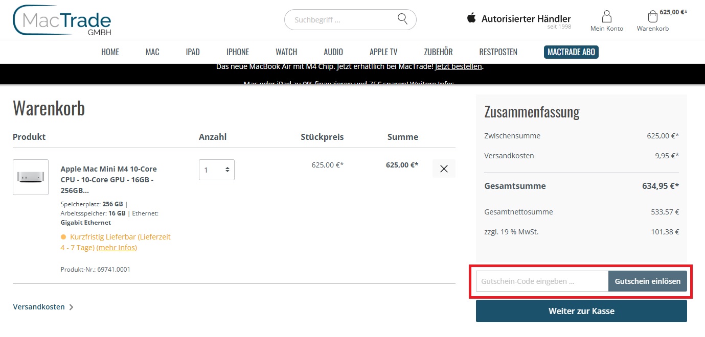 MACTRADE Gutschein-Code einlösen