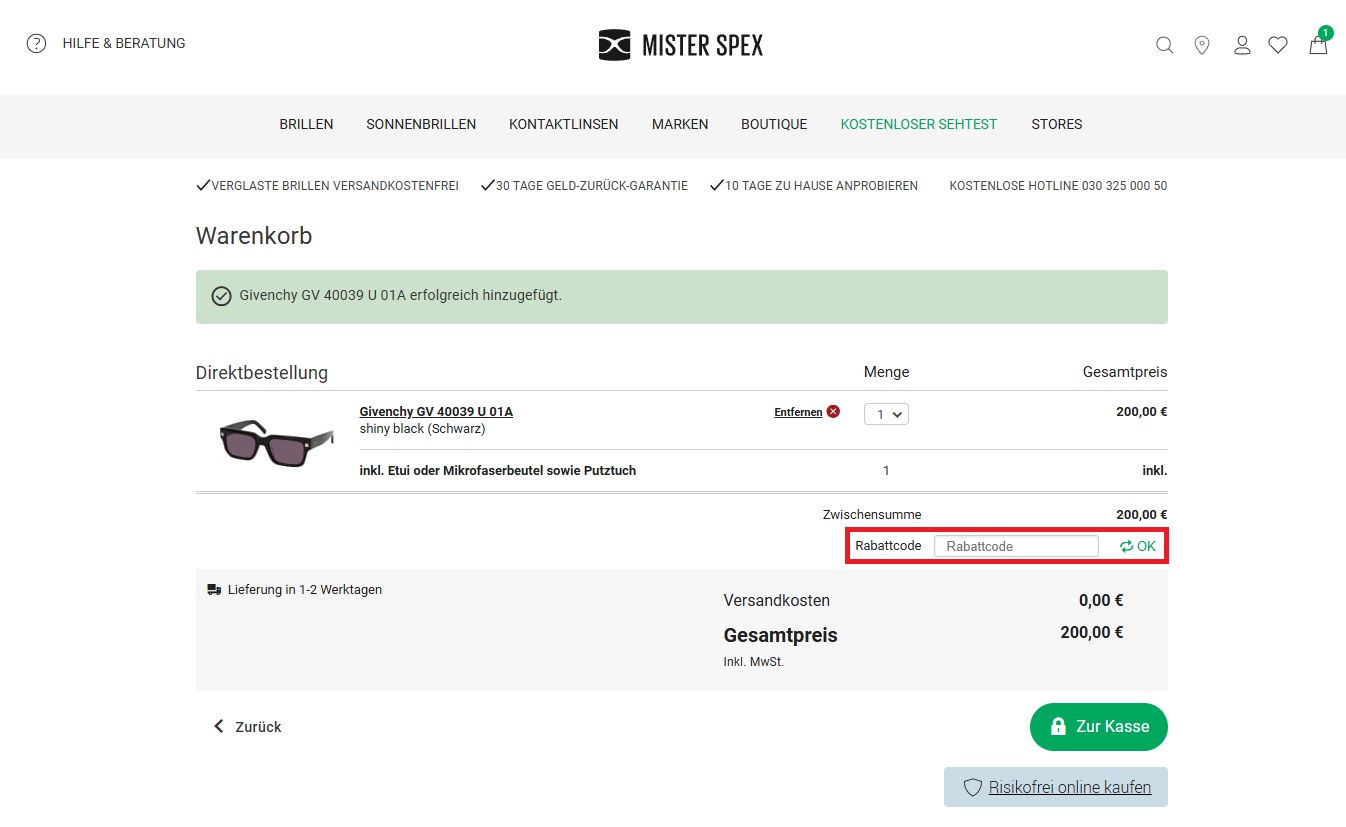 Rabattcode Mister Spex