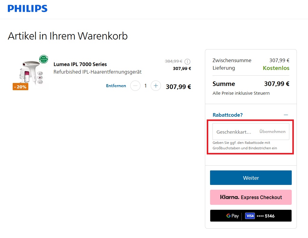 Philips Rabattcode einlösen