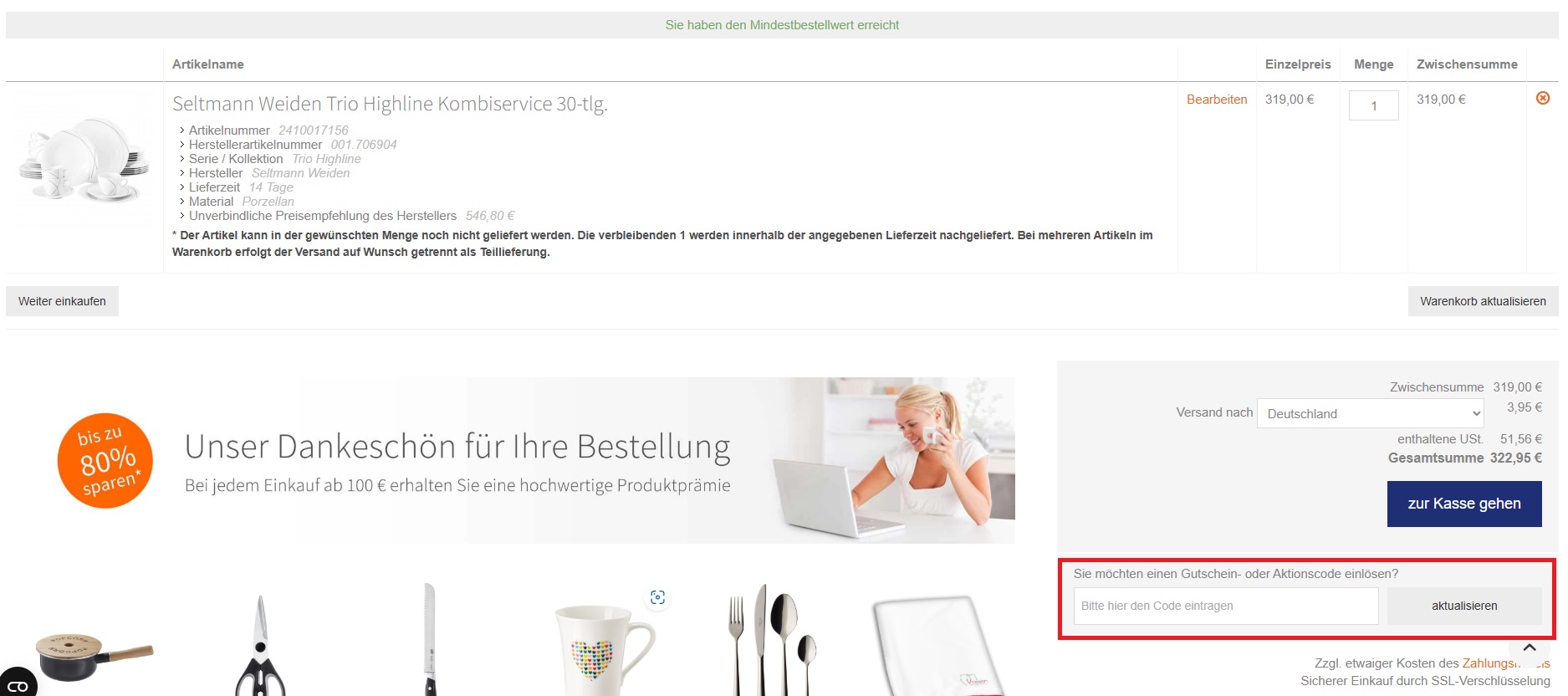 Porzellantreff Gutscheincode einlösen