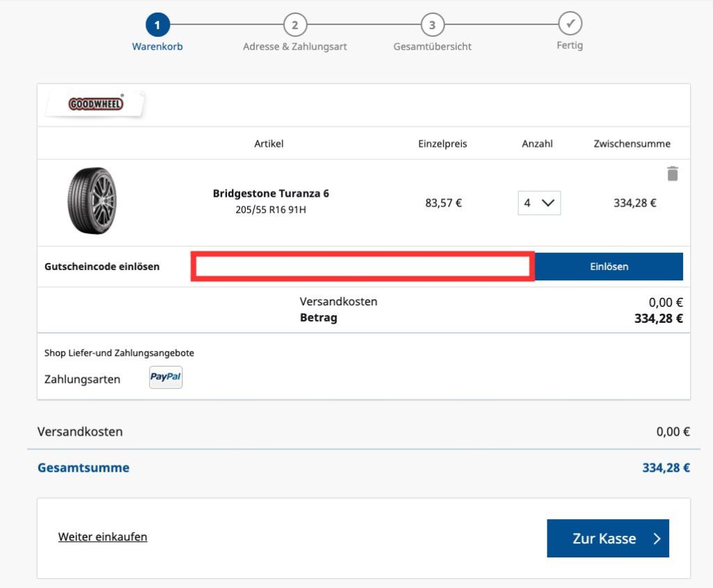 Reifen.de Gutscheincode einlösen