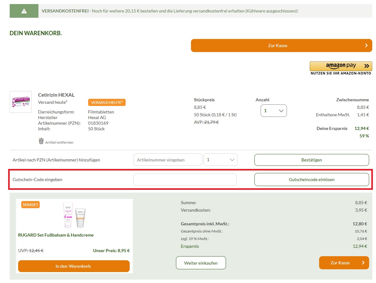 SANICARE Gutscheincode einlösen
