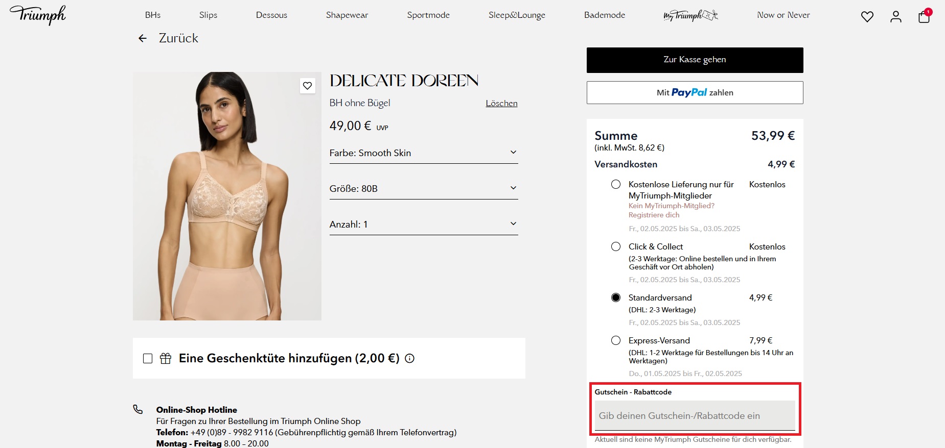 Triumph Gutscheincode einlösen