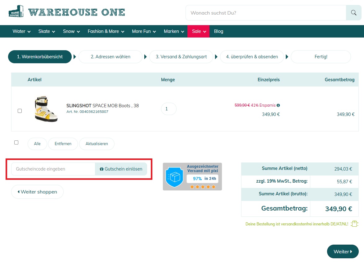 Warehouse One Gutscheincode einlösen