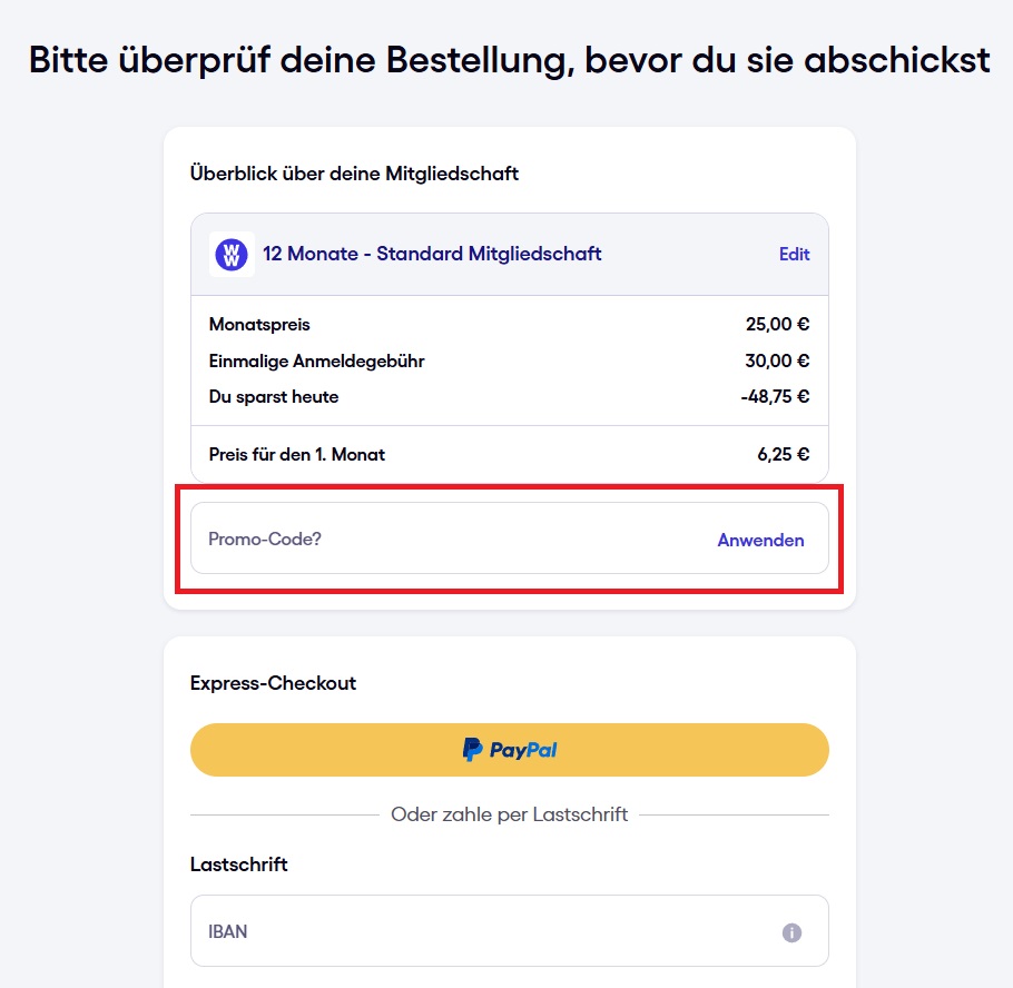 Weight Watchers Promo-Code einlösen