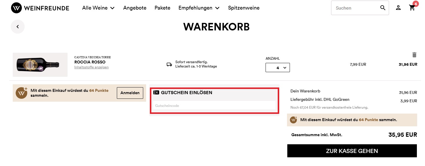 Weinfreunde Gutscheincode einlösen