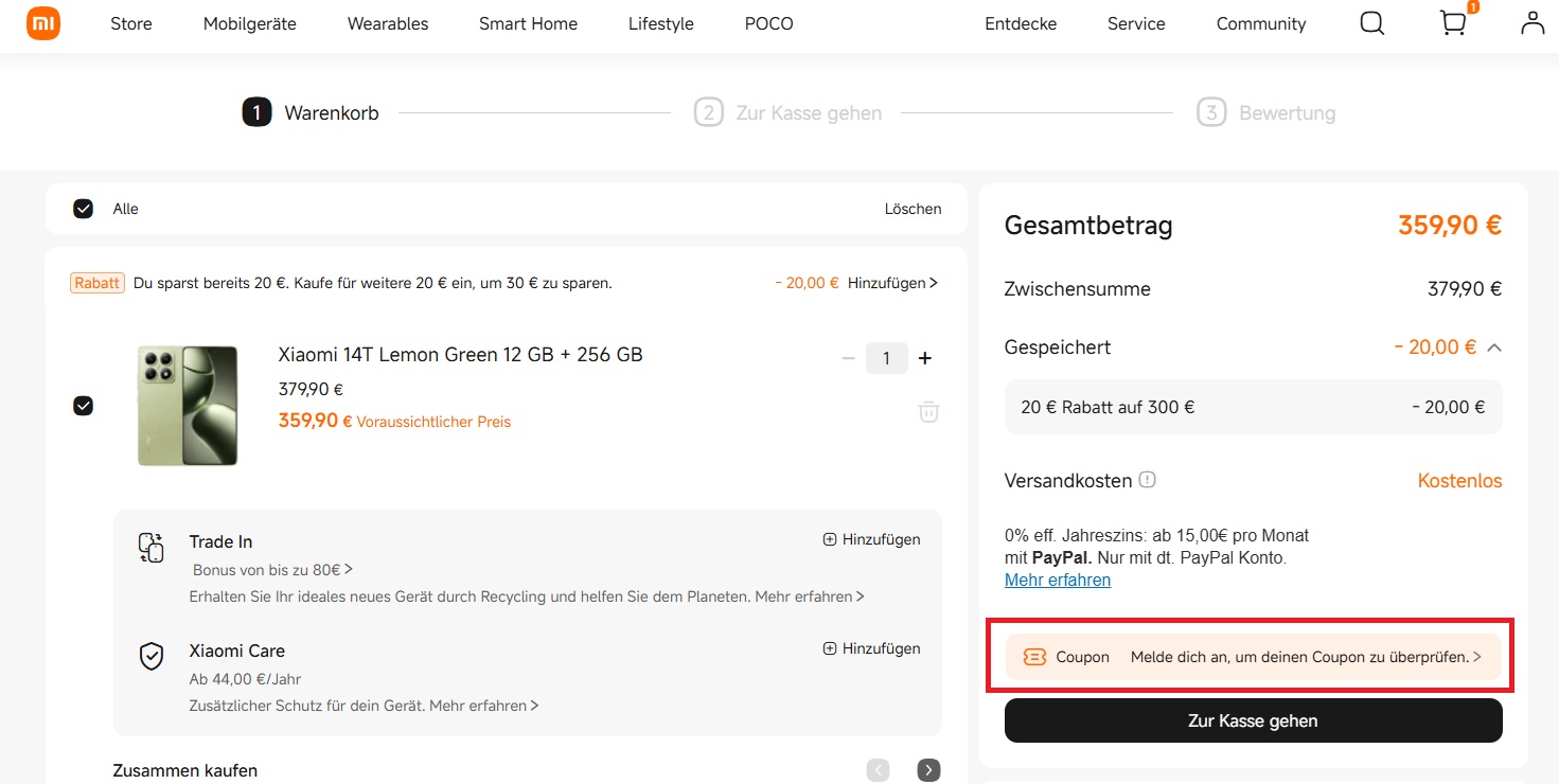 Xiaomi Coupon einlösen