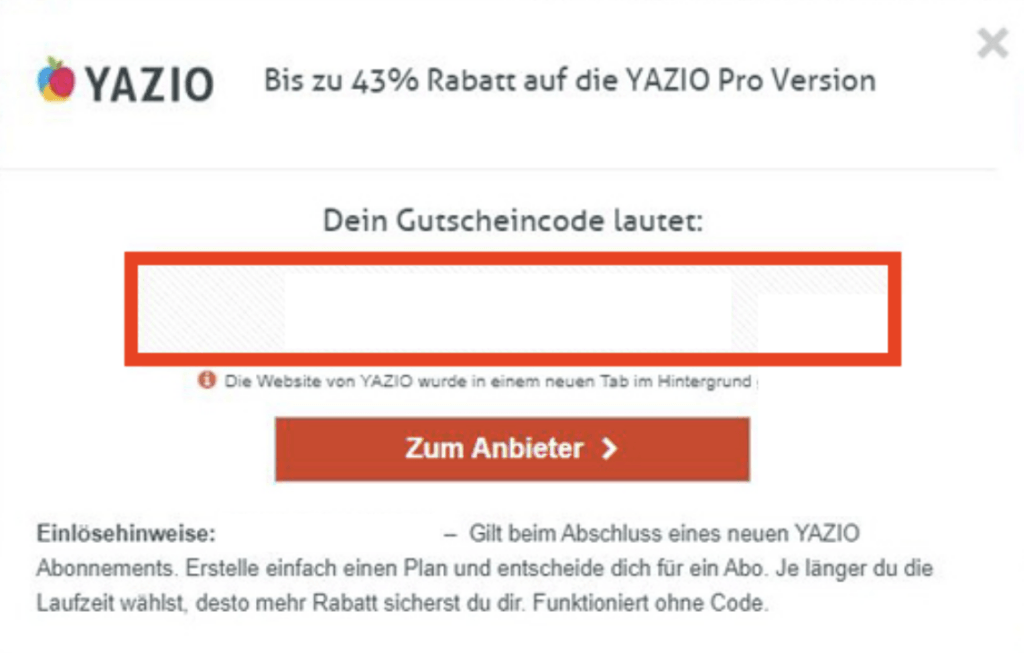 YAZIO Gutscheincode einlösen