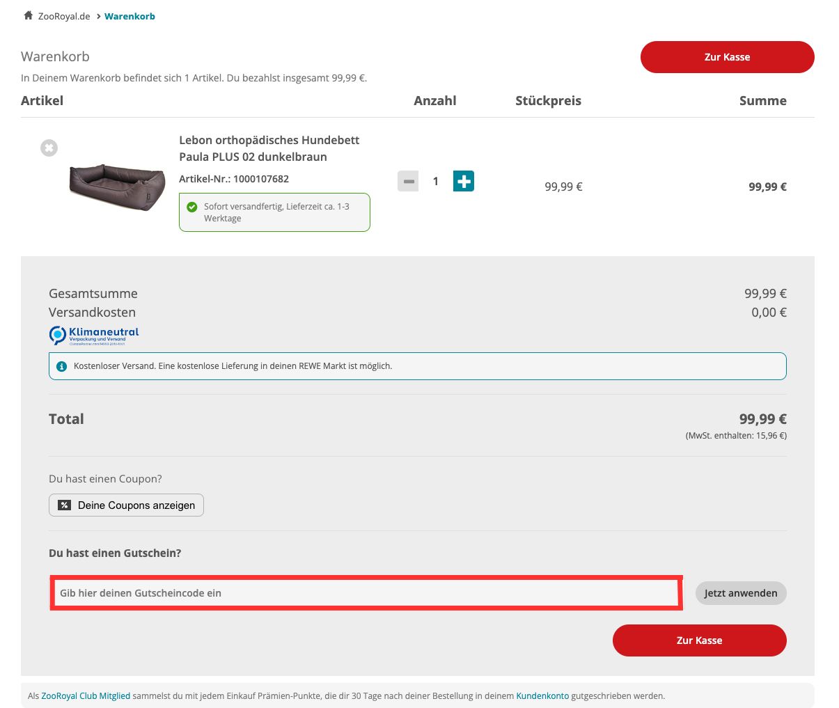 ZooRoyal Gutscheincode einlösen