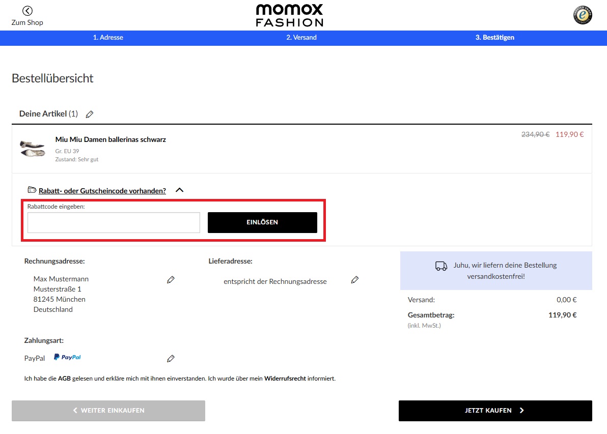 momox fashion Rabattcode einlösen